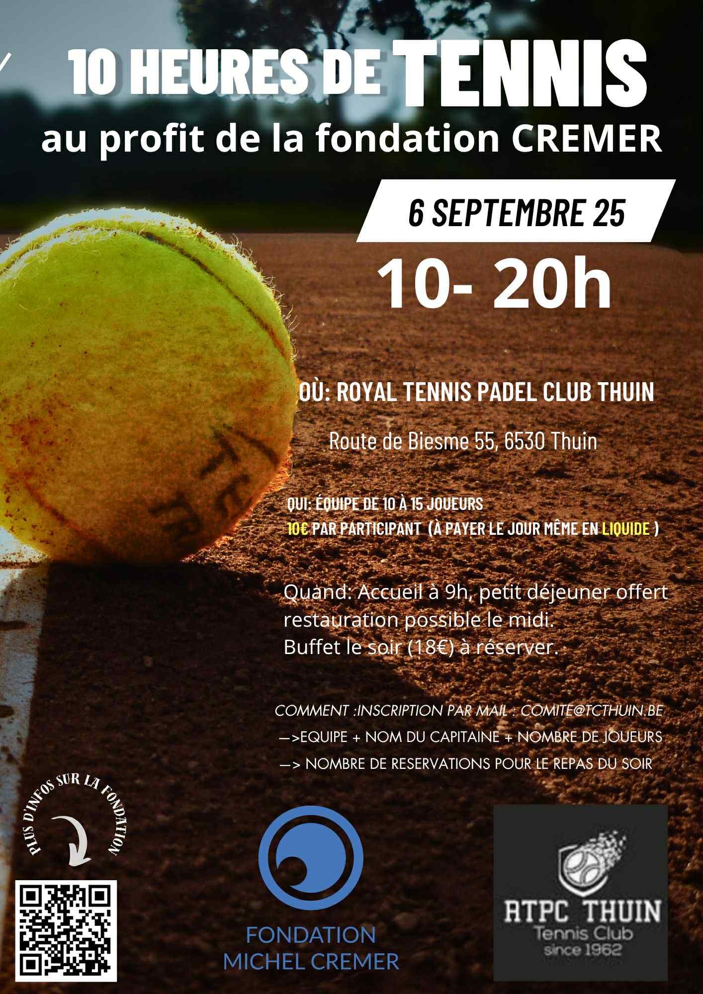 10 Heures de tennis au profit de la fondation CREMER